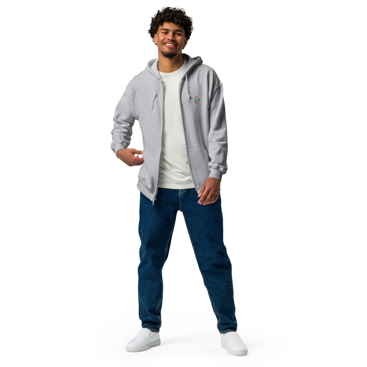 Unisex-Kapuzenpullover aus schwerem Mischgewebe mit Reißverschluss
